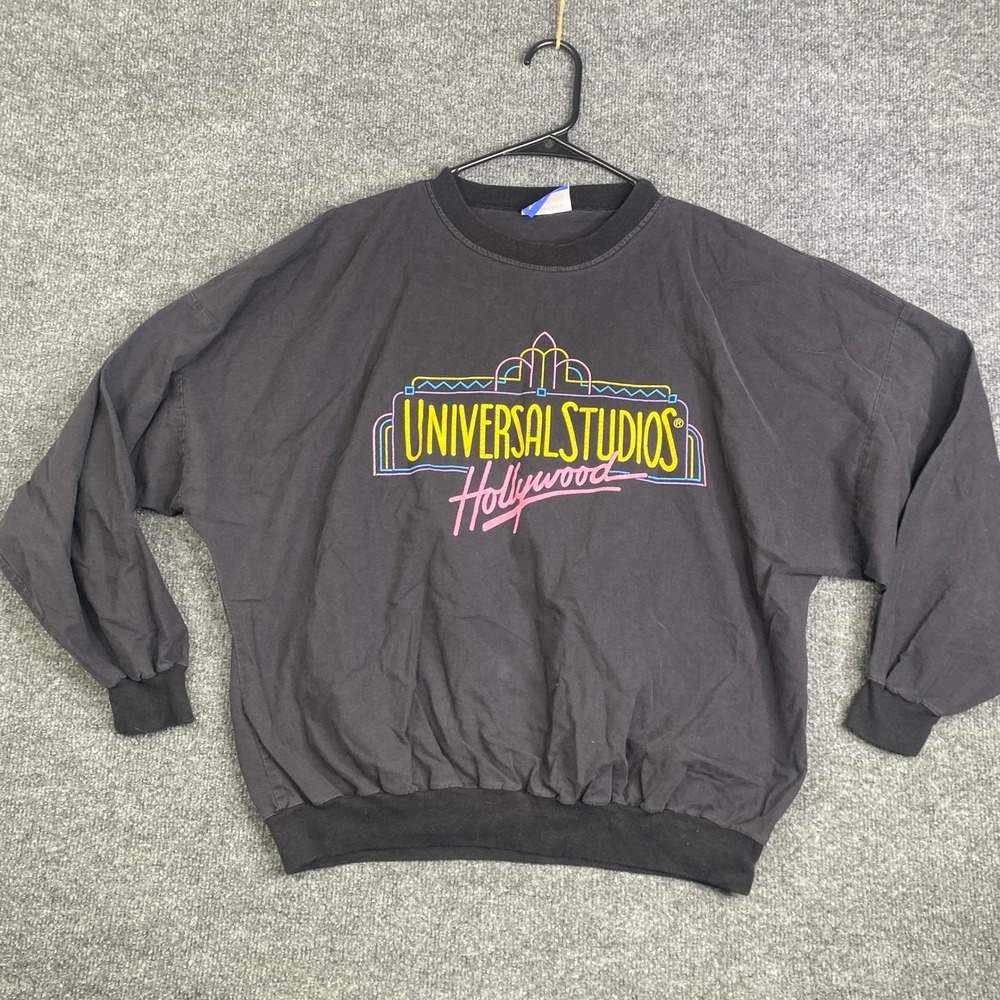 Vintage Universal Studios Hollywood Sweatshirt Black Neon Graphic Mens Large USA
